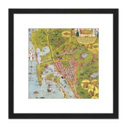 Artery8 Map Mora 1928 City San Diego California Pictorial 8X8 Inch Square Wooden Framed Wall Art Print Picture with Mount in Black - thumbnail 1