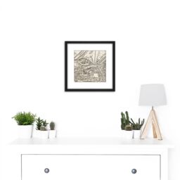 Artery8 Map Rome City Centre Roman Time 8X8 Inch Square Wooden Framed Wall Art Print Picture with Mount in Black - thumbnail 2