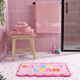 OHS Bath Mat Non Slip Rug Shower Textured Shaggy Bathroom Squeaky Clean in Pink - thumbnail 5