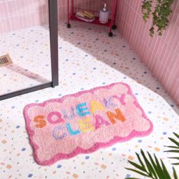 OHS Bath Mat Non Slip Rug Shower Textured Shaggy Bathroom Squeaky Clean in Pink - thumbnail 1