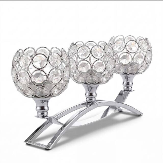 VOGREX 3 Arms Modern Table Candlestick Holder Set in Silver - image 1