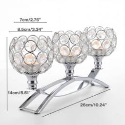 VOGREX 3 Arms Modern Table Candlestick Holder Set in Silver - thumbnail 2
