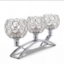 VOGREX 3 Arms Modern Table Candlestick Holder Set in Silver - thumbnail 1
