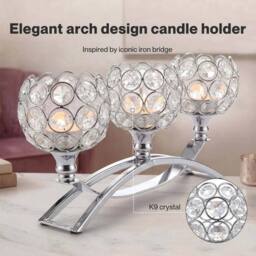 VOGREX 3 Arms Modern Table Candlestick Holder Set in Silver - thumbnail 3