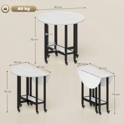 HOMCOM Folding Dining Table, Drop Leaf Table with Open Shelf, White Marble - Size: 80 cm x 80 cm - thumbnail 3