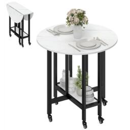 HOMCOM Folding Dining Table, Drop Leaf Table with Open Shelf, White Marble - Size: 80 cm x 80 cm - thumbnail 2