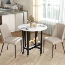 HOMCOM Folding Dining Table, Drop Leaf Table with Open Shelf, White Marble - Size: 80 cm x 80 cm