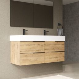 Banyetti Celtic 1200mm Wall Hung Bathroom Vanity Unit with Veneto 2 Tap Hole Basin - Ostippo Oak in Light Oak - thumbnail 3