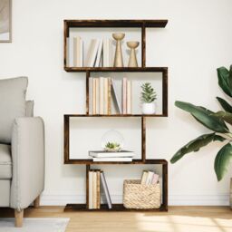 Berkfield Home Room Divider Bookcase 4-Tier Smoked Oak 70x24x129 cm Engineered Wood in Brown - Size: 70 x 24 x 129 cm - thumbnail 3