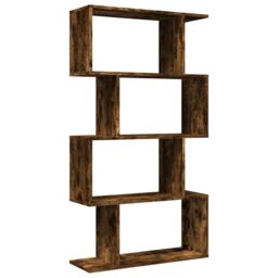 Berkfield Home Room Divider Bookcase 4-Tier Smoked Oak 70x24x129 cm Engineered Wood in Brown - Size: 70 x 24 x 129 cm - thumbnail 2