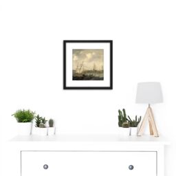 Artery8 Beelt Dutch Herring Fleet Under Sail Ship Painting 8X8 Inch Square Wooden Framed Wall Art Print Picture with Mount in Black - thumbnail 2