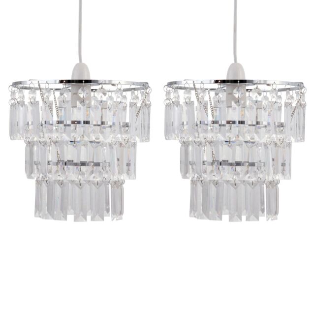 First Choice Lighting Set of 2 Three Tier Acrylic Crystal Light Shades in Clear - image 1