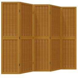 Berkfield Home Room Divider 5 Panels Brown Solid Wood Paulownia - thumbnail 2