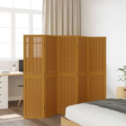 Berkfield Home Room Divider 5 Panels Brown Solid Wood Paulownia - thumbnail 3