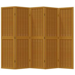 Berkfield Home Room Divider 5 Panels Brown Solid Wood Paulownia - thumbnail 4