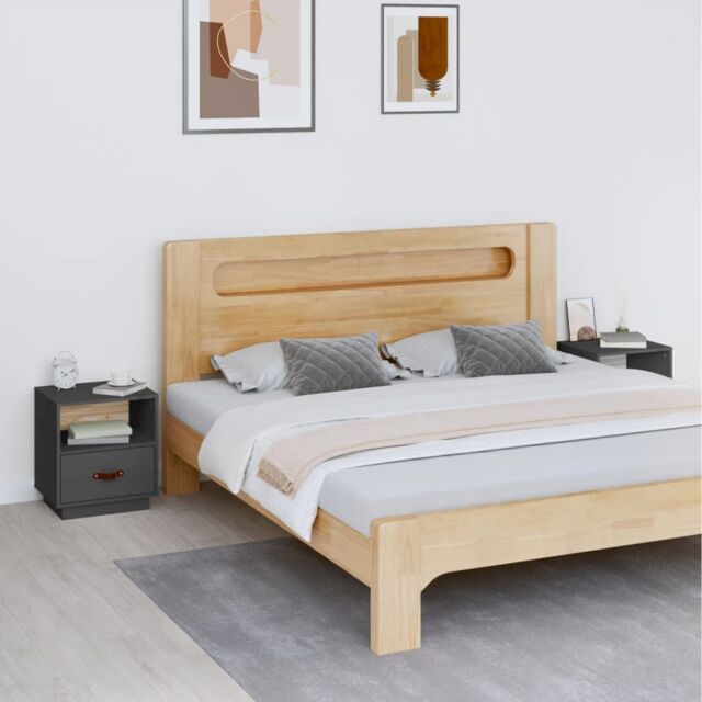 Berkfield Home Bedside Cabinets 2 pcs Grey 40x34x45 cm Solid Wood Pine - Size: 40 x 34 x 45 cm - image 1