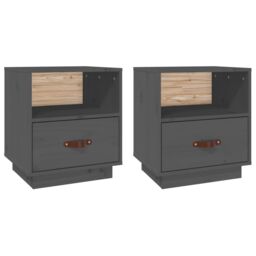 Berkfield Home Bedside Cabinets 2 pcs Grey 40x34x45 cm Solid Wood Pine - Size: 40 x 34 x 45 cm - thumbnail 2