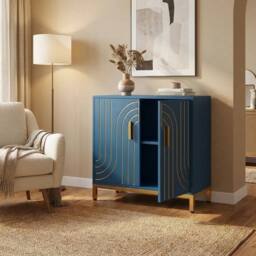 VOGREX Accent Cabinet 2-Door Storage Sideboard Adjustable Shelf Living Room in Navy - thumbnail 2