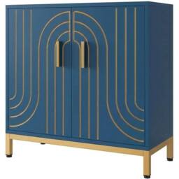 VOGREX Accent Cabinet 2-Door Storage Sideboard Adjustable Shelf Living Room in Navy - thumbnail 5