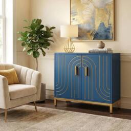VOGREX Accent Cabinet 2-Door Storage Sideboard Adjustable Shelf Living Room in Navy