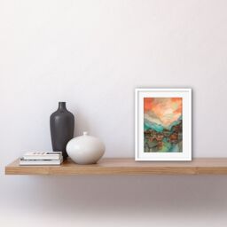 Artery8 Wall Art Print Pink Dawn Atmospheric Clouds Over Small Mountain Village in the Alps Modern Watercolour Painting Artwork Framed 9X7 Inch - thumbnail 2