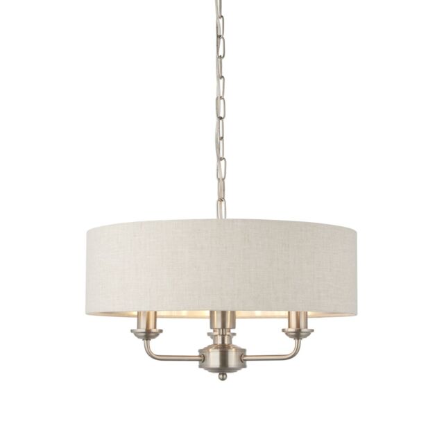Loops Ceiling Pendant Light - Brushed Chrome Plate & Natural Linen - 3 x 40W E14 - image 1