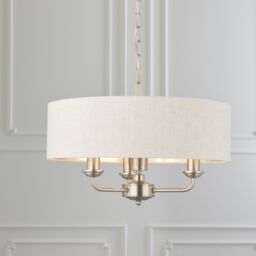 Loops Ceiling Pendant Light - Brushed Chrome Plate & Natural Linen - 3 x 40W E14 - thumbnail 4
