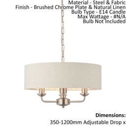 Loops Ceiling Pendant Light - Brushed Chrome Plate & Natural Linen - 3 x 40W E14 - thumbnail 2