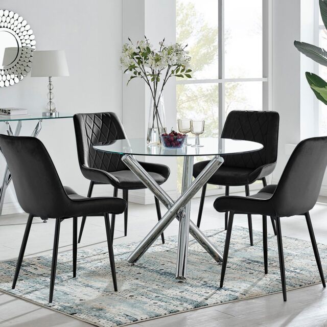 FurnitureboxUK Selina Round Glass Chrome Leg Dining Table & Pesaro Black Leg Chairs - Size: 2 Person - image 1