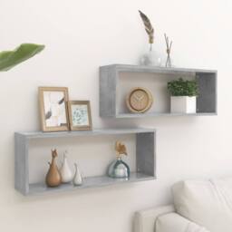 Berkfield Home Wall Cube Shelf 2 pcs Concrete Grey 60x15x23 cm Engineered Wood - Size: 60 x 15 x 23 cm - thumbnail 2