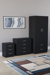 Home Discount Vida Designs Riano 3Pc Bedroom Set - 3 Drawer Bedside & 4 Drawer Chest in Black - thumbnail 1