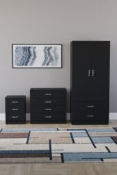 Home Discount Vida Designs Riano 3Pc Bedroom Set - 3 Drawer Bedside & 4 Drawer Chest in Black - thumbnail 4