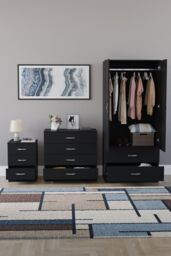Home Discount Vida Designs Riano 3Pc Bedroom Set - 3 Drawer Bedside & 4 Drawer Chest in Black - thumbnail 3