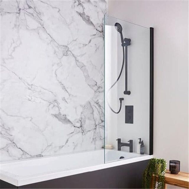 Clifton Premium Black Straight Hinged Bath Screen Square Edge 1435 x 780mm