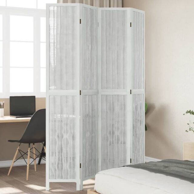 Berkfield Home Room Divider 4 Panels White Solid Wood Paulownia - image 1