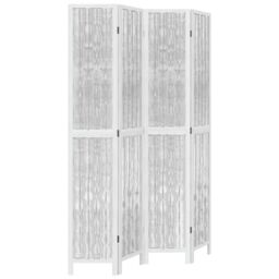 Berkfield Home Room Divider 4 Panels White Solid Wood Paulownia - thumbnail 2