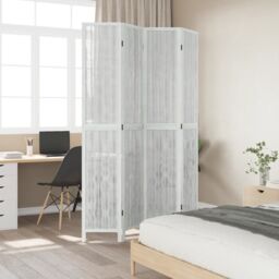 Berkfield Home Room Divider 4 Panels White Solid Wood Paulownia - thumbnail 3