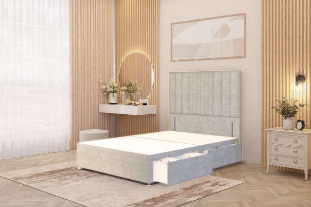 "Somnior Alexas Divan Divan Bed 4 Drawers with 54"" Floor Headboard Plush Velvet in Silver - Size: King" - image 1