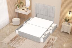 "Somnior Alexas Divan Divan Bed 4 Drawers with 54"" Floor Headboard Plush Velvet in Silver - Size: King" - thumbnail 3