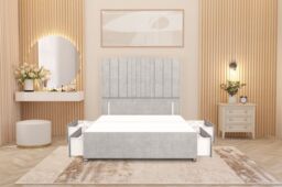 "Somnior Alexas Divan Divan Bed 4 Drawers with 54"" Floor Headboard Plush Velvet in Silver - Size: King" - thumbnail 4