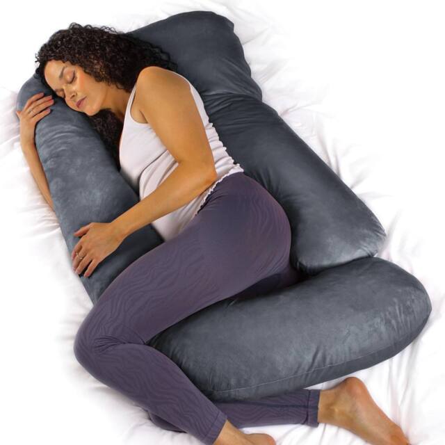 Aamira Dark Grey Pregnancy Maternity Pillow, 140x70x20cm J Shaped Memory Foam - Size: 140 x 70 x 20 cm - image 1