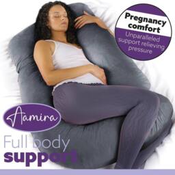 Aamira Dark Grey Pregnancy Maternity Pillow, 140x70x20cm J Shaped Memory Foam - Size: 140 x 70 x 20 cm - thumbnail 6