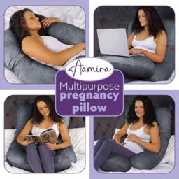 Aamira Dark Grey Pregnancy Maternity Pillow, 140x70x20cm J Shaped Memory Foam - Size: 140 x 70 x 20 cm - thumbnail 8