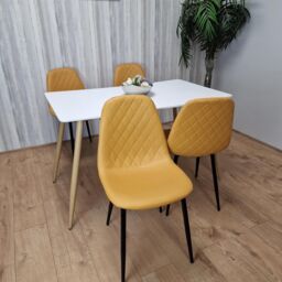 KOSY KOALA Modern Rectangle White Dining Table Set With 4 Mustard Chairs Dining Room Furniture - thumbnail 2