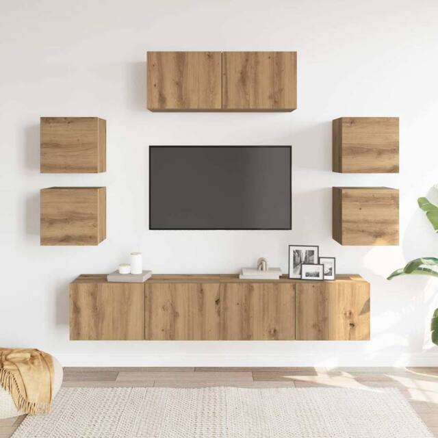 Berkfield Home Classic 7 Piece TV Cabinet Set Wall-mounted Artisan Oak Engineere in Brown - image 1