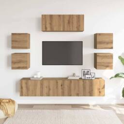 Berkfield Home Classic 7 Piece TV Cabinet Set Wall-mounted Artisan Oak Engineere in Brown - thumbnail 1