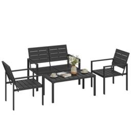 OUTSUNNY 4 Piece Garden Furniture Set, HDPE Metal Outdoor Sofa in Black - thumbnail 2