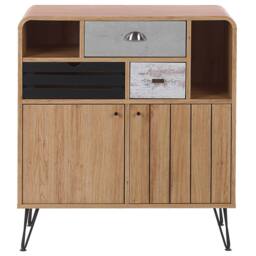 Wyld and Coco Light Brown Retro Sideboard 80 x 40 x 87 cm - 2 Doors 3 Drawers - thumbnail 5