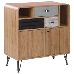Wyld and Coco Light Brown Retro Sideboard 80 x 40 x 87 cm - 2 Doors 3 Drawers - thumbnail 2