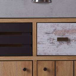 Wyld and Coco Light Brown Retro Sideboard 80 x 40 x 87 cm - 2 Doors 3 Drawers - thumbnail 8